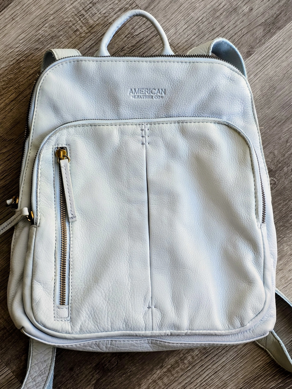 American Leather Co. Genuine Leather Backpack Light Sky Blue Like New / NWOT